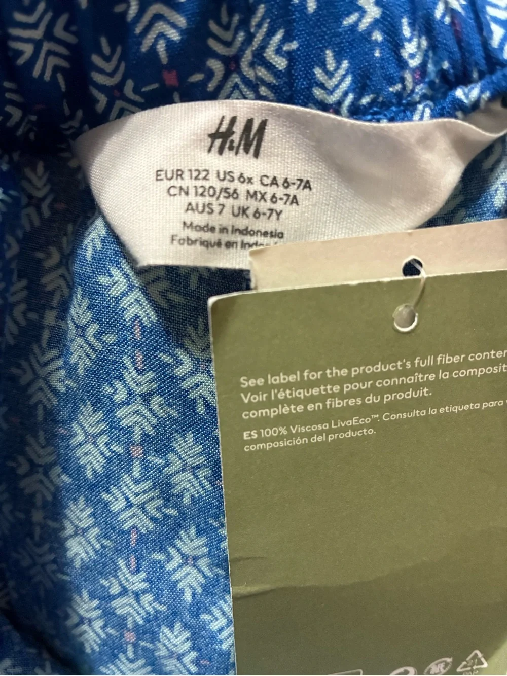 H&M Blue Printed Elastic Waist Pants